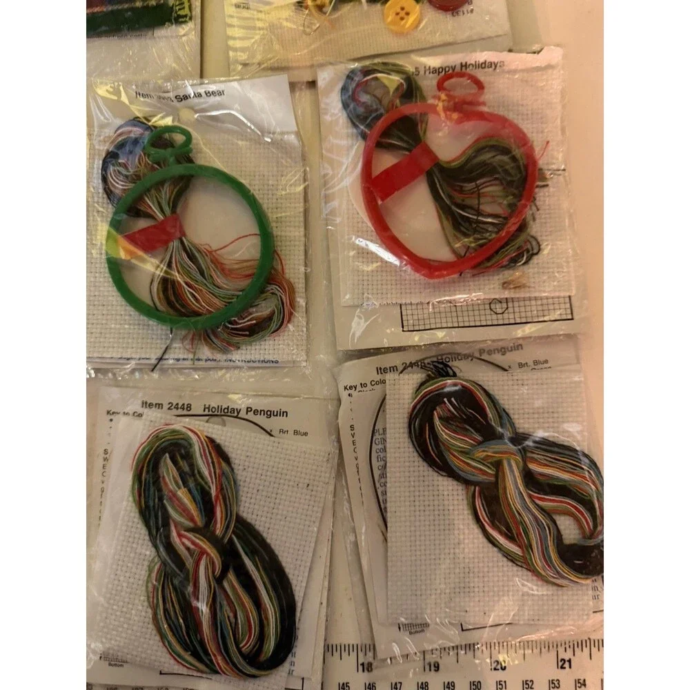 Vtg Cross Stitch Set Of 15 Christmas Themed Holiday Sets